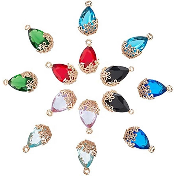 1 Ask 14 st 7 Färger Tåre med Blomma Berlocker Transparent Glas Kristall Hängsmycken Vattendroppe Strass Hängsmycke Smycken Fynd för Nybörjare Kvinnor