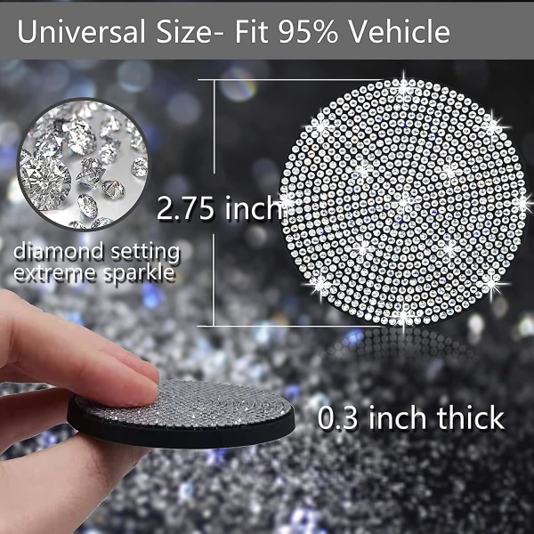 4 st Bilstötsabsorberande Mugghållare, 2,75 Tum Halkskydd Stötsäker Universal Fashion Bilunderlägg Insats Kristall Rhinestone Auto