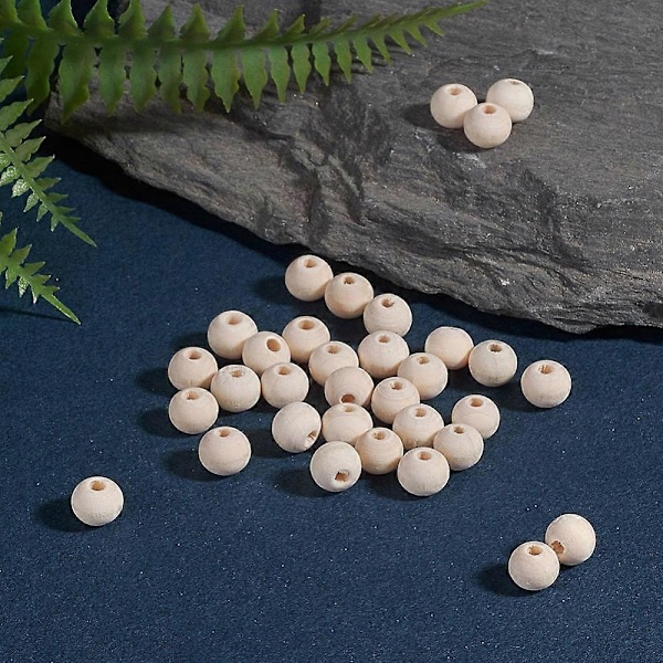 3000 st Naturliga Obehandlade Träpärlor Runda Träpärlor Lösa Pärlor Distanspärlor för Hantverk Blyfria Mokassin 8 mm Hål: 2 mm