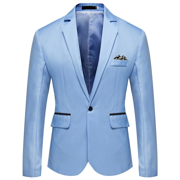 Herr Business Casual En Knapp Slå Revers Enfärgad Blazer Kostymjacka Sky blue 4XL