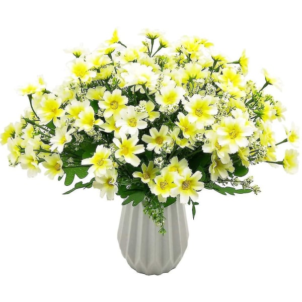 4 Kunstige Blomsterbuketter 28 Hoder, Søte Falske Tusenfrydblomster (rød) white