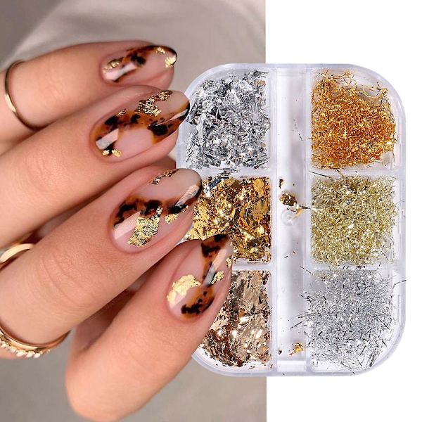 6 lådor nagelglitter och nagelpulver, nagelkonst glitter blandad glänsande för nageldekoration DIY style4