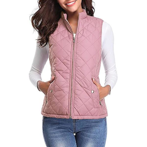 Dame Quiltet Lynlåsvest, Ærmeløs Jakkevest Pink M