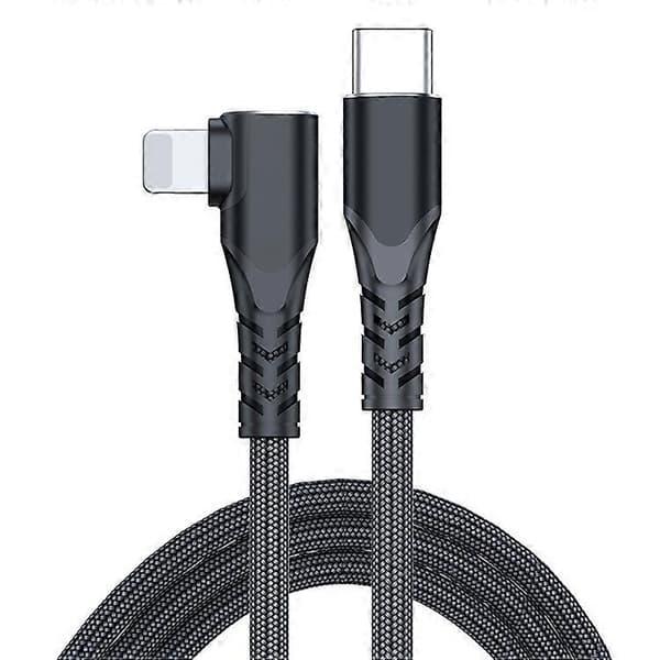 A6 PD 20W USB-C / Type-C til 8-benet vinkeldatakabel til iPhone, iPad, Længde: 2m (Sort) Black