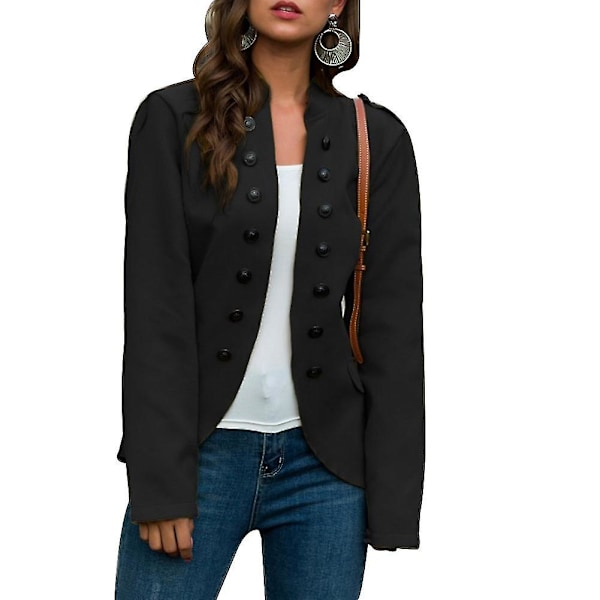 Dame Blazer med Knapper, Stå-krave, Afslappet Overtøj, Uregelmæssig Kant, Jakker med Lommer, Ny XL B