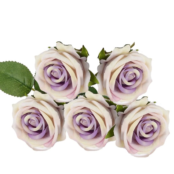 5 stk. Rosebukett Realistisk Falsk Rose Bryllup Familie Fest Dekorasjon Event Gave Purple heart