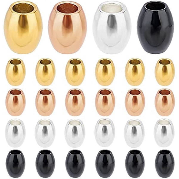 40 st 4 Färger 2,5 mm Hål Oval Lösa Pärlor 202 Rostfritt Stål Tunnformade Pärlor Metall Distans Pärlor för Smyckestillverkning