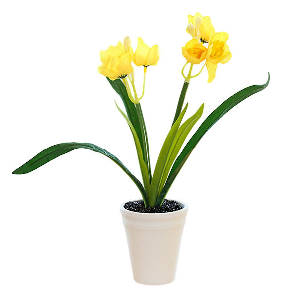 Tvåhövdad Narcissus Liten Bonsai Kreativa Prydnader Simulering Blomdekorationer Konstgjord Simulering Blom Grön Växtkrukor yellow