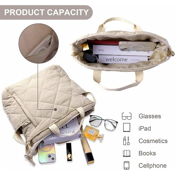 quiltad tygväska för kvinnor pufferväskor handväska lätt quiltad handväska stor kapacitet quiltad väska med dragkedja vadderad crossbody-väska svart