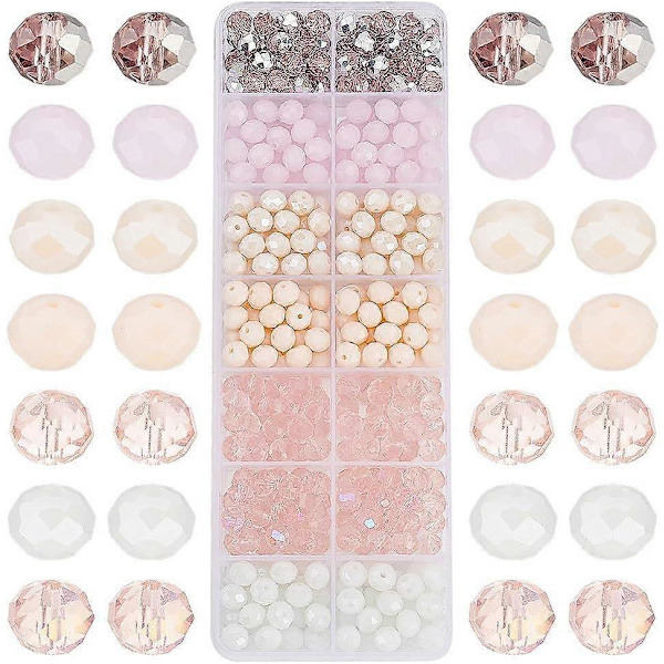 350 stk. Facetterede Glasperler 7 Farver Rondelle Glasperler Pink Serie Krystalglasperler 8x6mm Glashåndværksperler til Smykkefremstilling DIY Håndværk Bryllup
