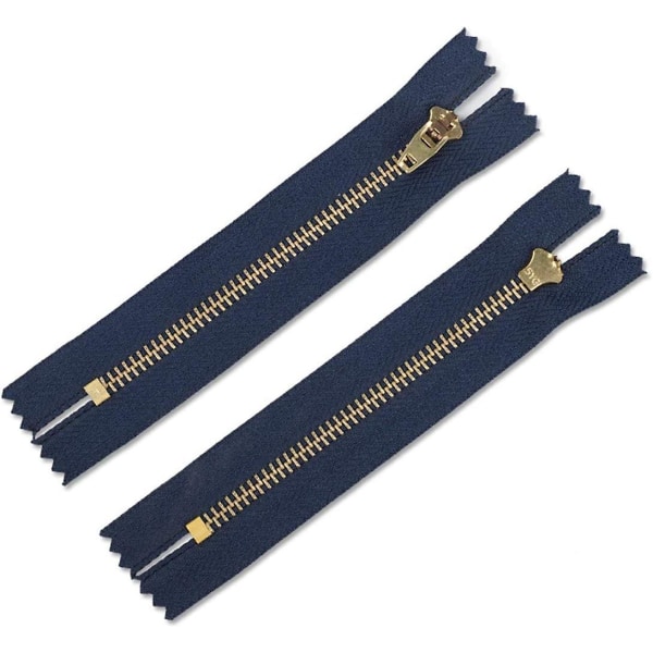 2 st gyllene mässingslegering Jean-dragkedjor, 4-tums blixtlås för sömnadsväskor (mörkblå)