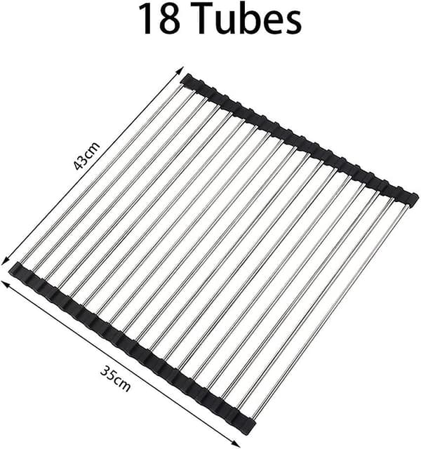 Oppvaskstativ for kjøkken, sammenleggbart, rustfritt stål, benkeplate oppvaskstativ 43 x 35 cm