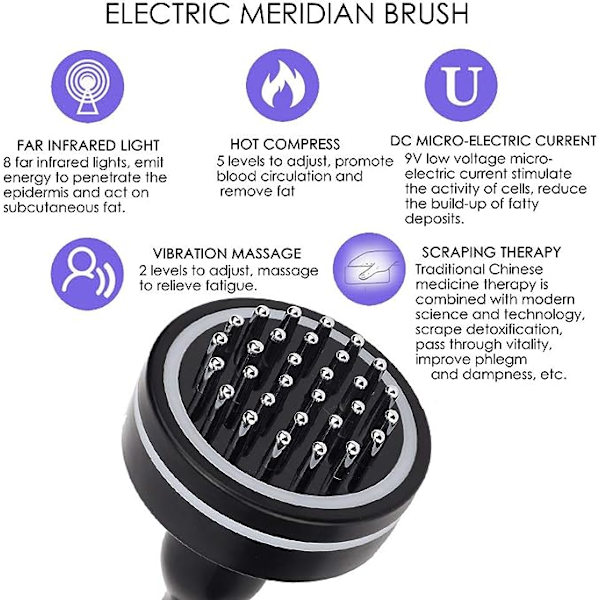 Meridian Brush, Infraröd Mikro-Elektrisk Uppvärmning Hälsoskrapa Enhet Slankning Kroppsborste, Skonsam Naturlig Cellulitmassager och Exfolierande