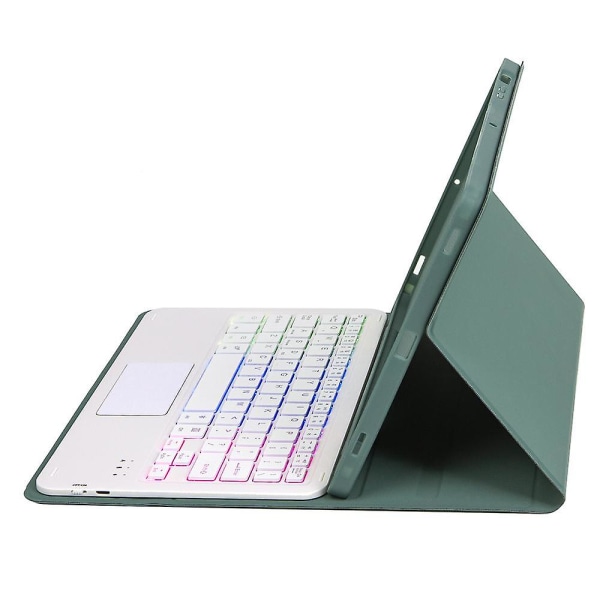 För Samsung Galaxy Tab S9 X710/X716B/X718U Bakgrundsbelyst Bluetooth Touchpad-tangentbord, pennfack PU+TPU case Dark Green