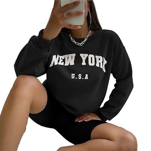 Dame Letter Print Langærmet Sweatshirt Toppe Pullovers Black S
