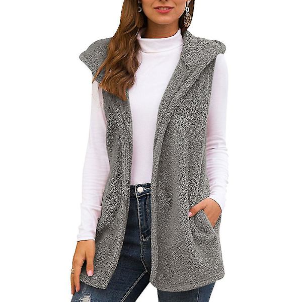 Kvinnor Plysch Hoodied Väst Casual Vinter Höst Varm Ytterkläder Solid Coat Ny 2XL B