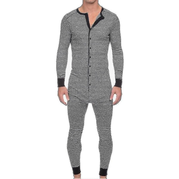 Randig pyjamas för män Långärmad One Piece Jumpsuit Sleepwear Pyjamas Gray 2XL