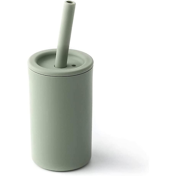 Småbarn Kopp med Sugerør, Matvaregodkjent Silikon Treningskopp for Baby, Leveres med Sugerørbørste, BPA-fri, 207 ml (salvie)