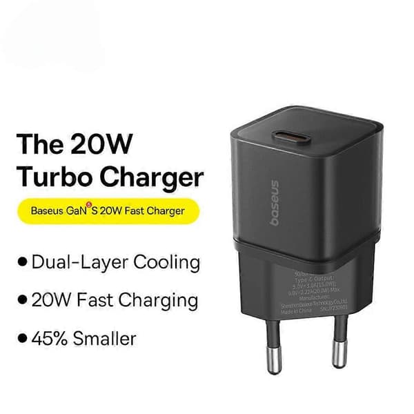Gan5s 20W USB-C PD-lader, hurtigladeadapter EU-plugg for iPhone, Samsung, Huawei