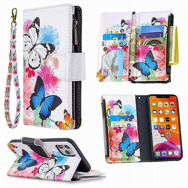 Yhteensopiva iPhone 13 lompakkokotelo, monitoiminen nahkainen vetoketjullinen lompakkokotelo style 1 iPhone13pro max