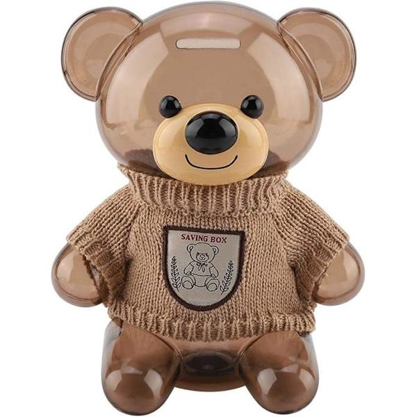 Spargris, Barnmynt Spargris Sparbössa Tecknad Kläder Björn Plast Transparent för Vuxna, Barn, Flickor, Pojkar, Som Födelsedagspresent(Beige)