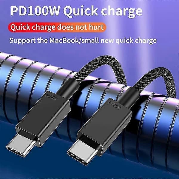 100W USB-C - USB-C -pikalatauskaapeli 0,5 m PD-virransyöttö datan synkronointi Black