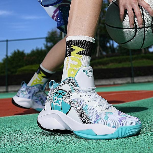 Mænds Basketballsko Letvægts Åndbare Vandresko Atletiske Mode Sneakers 3D9280 WhiteGreen EU 41