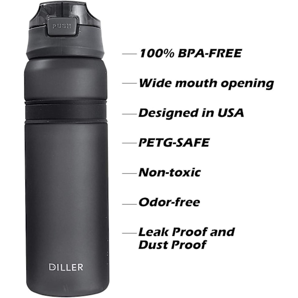 Vattenflaska Flaskor Med Sugrör 850ml Gmy Sports Tidsmarkeringar Bpa Fri Kolv D37 (850ml, Grå)