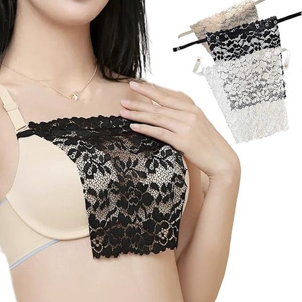 Spets Sekretess Anti Peep Osynlig BH, 3 st Klyvningsöverdrag för Låg Halsringning, Clip-on Mock Spets Camisole BH