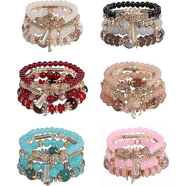 Bohemiska Boho Stapelbara Armband för Kvinnor Set, Flickor Stretch Flerskikts Stapel Pärlor Färgglada Pärlade Charm Armband Flicka Handgjorda
