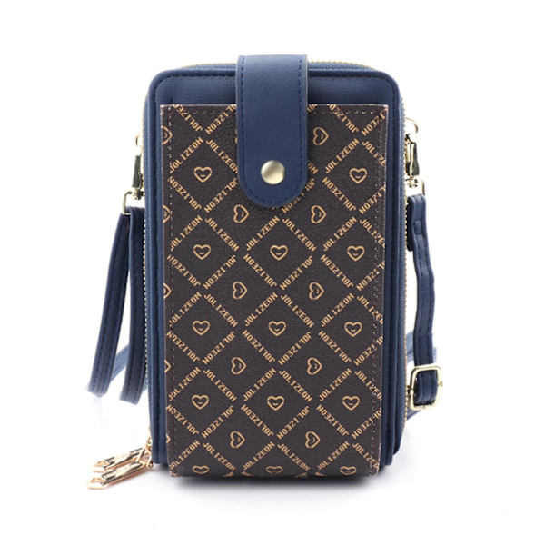 Dubbel dragkedja mobiltelefon väska kors stor kapacitet axelväska portfölj krock färg Dark Blue