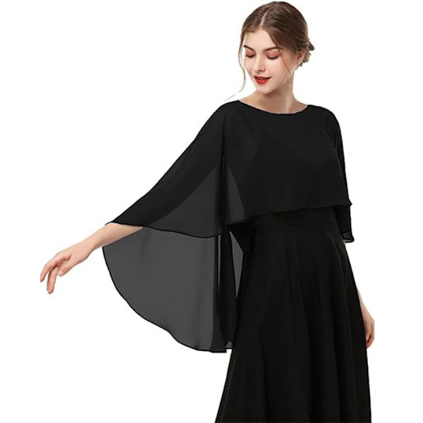 Kvinnors Capelet, Chiffong Cape, Sjal och Wraps för Aftonklänning Bröllopsklänningar svart