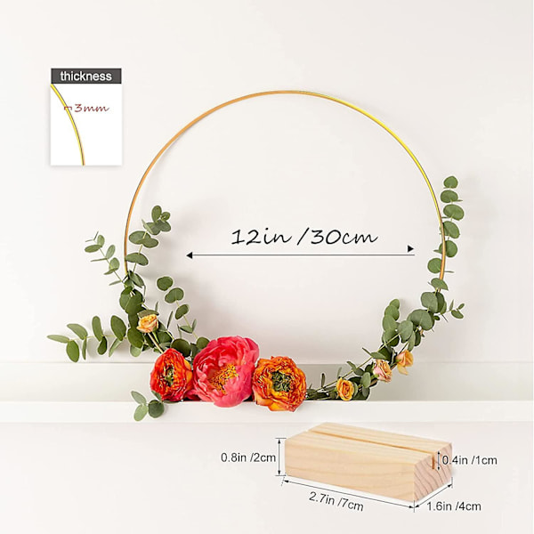 12-pakning 12 tommer Store Metall Blomsterringer, Metall Blomsterring Bordpynt med Tre Plasskortholdere, Gull Krans Makrame Ringer For Håndverk Bryllup