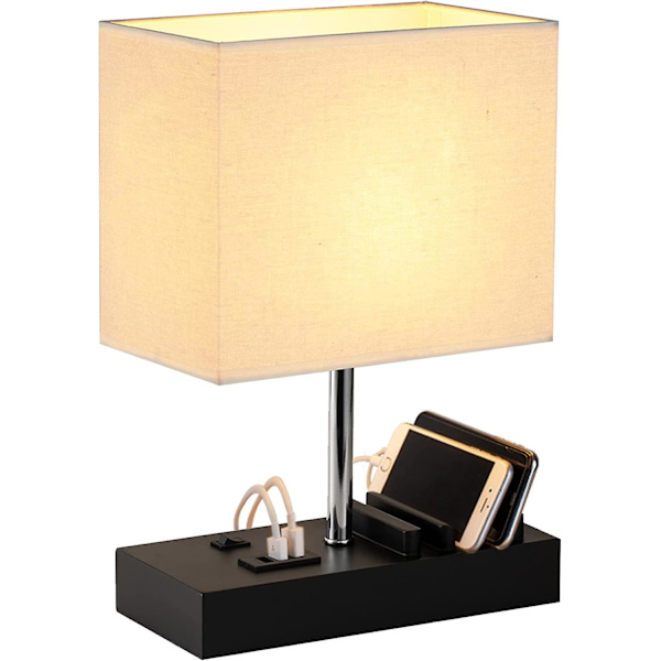 Bordlampe med USB-ladeport, telefonstativ, moderne USB-nattbordslampe for soverom