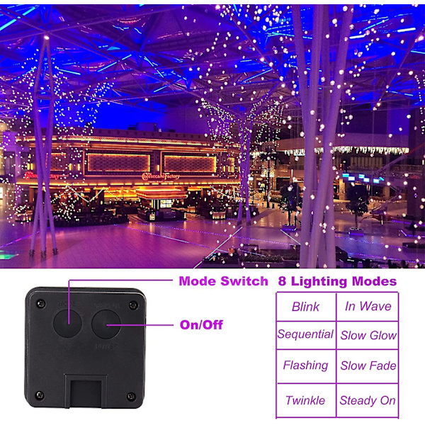 Utendørs Solcelle Lyslenke 12m 100 stk Led Solcelle Hage Lys Kobbertråd Solcelle Lyslenke 8 Mønstre For Fest, Hage, Bryllupsdekorasjon (2 Stk