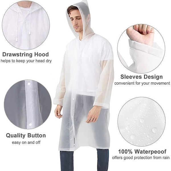 Regnponchos för vuxna, återanvändbara regnrockar för kvinnor och män, 2-pack nödregn