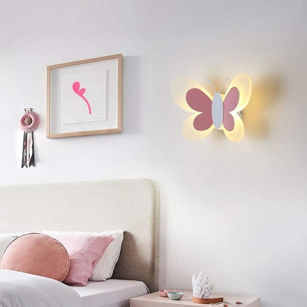 Söt fjäril LED-vägglampa, nattlampa inomhus för barnrumsinredning, inredning i baby , nattlampa för barn, (varmt vitt ljus, rosa och vitt)