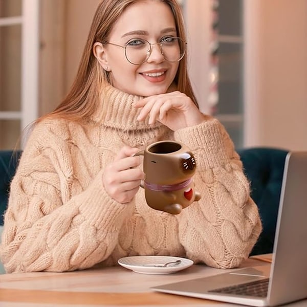 Capybara kaffekop, Capybara formet krus - 3D keramisk tekop Novelty kaffekrus med låg - Capybara vandkop til børn, voksne