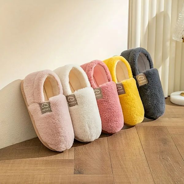 Naisten yksiväriset pehmoiset tohvelit, slip-on malliset paksuilla pohjilla, mukavat sisäkengät, lämpimät ja pehmeät Pink EU40 41