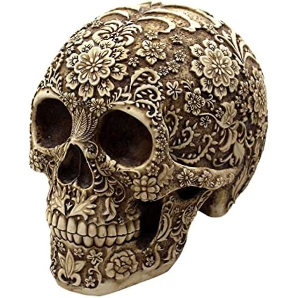 Halloween Pääkallokoriste Ihmisen Pää Luuranko Kukka-veistoksella Halloween-teemajuhliin Kotiin Baareihin Toimistoon