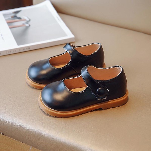 Koreanska läderskor för barn pojkar och flickor mjuk botten casual baby stort huvud pumpar ärtor skor Black 21-25 yards