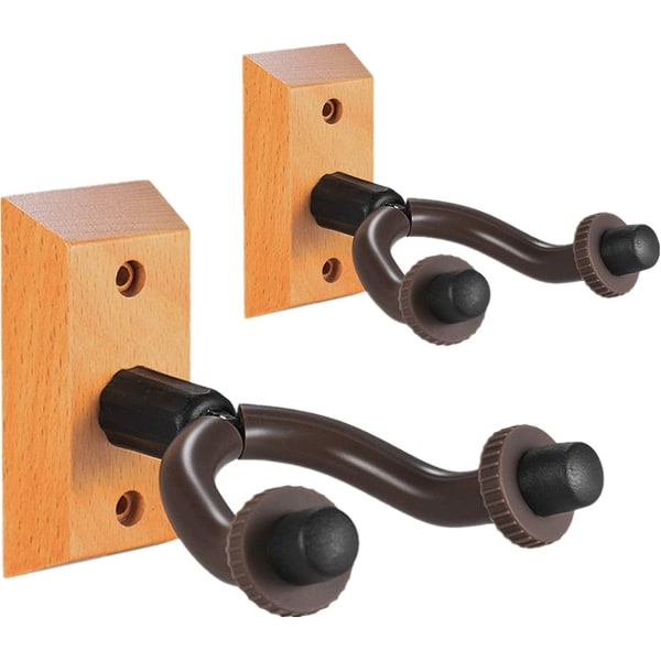 Gitarrväggfäste i äkta trä, 2-pack, gitarrhängare, väggkrok, hållare, stativ, display med skruvar - enkel att installera - passar alla storlekar på gitarrer, bas