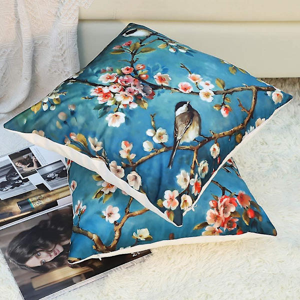 Mönstrad kuddfodral kuddfodral för hem vardagsrum kudde soffa dekoration, 45x45cm, 2 stycken (fågel)