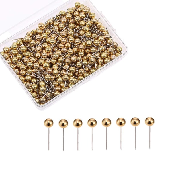 400 stk. Kort Flag Push Pins Markering Faste Plast Metal Kugle Nåle Kort Tegnestifter Til Hjemmekontor Skolebrug Golden