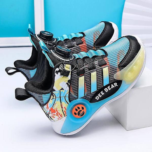 Pojkar Basketbollskor Hög Ovandel Andas Sport Skor Anti Slip Mode Sneakers 3F299 Blue EU 39
