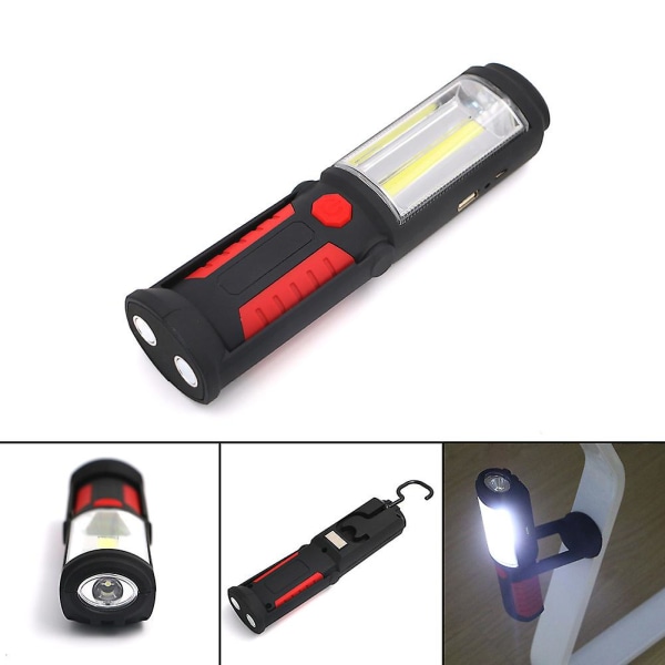 3w handsfree uppladdningsbar led ficklampa, 2-i-1 Cob led arbetsljus ficklampa för camping/vandring/bil/garage/verkstad, två ljuslägen, röd