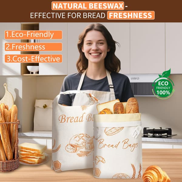Bivoks brødposer til surdej (2-pak), Voksbrødposer til hjemmebagt brød, Bivoks brødpose, Bevar friskhed, Bivoksposer til brød