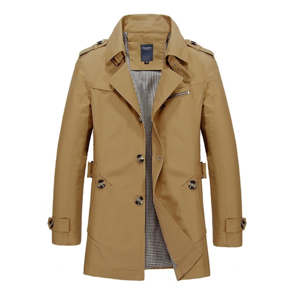 Menn Bomull Casual Jakker Mellomlang Vindjakke Vaskede Jakker For Vår Og 3XL Deep Khaki Thin