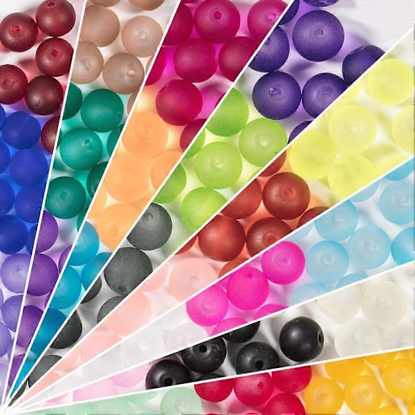 24 Farger 8mm Frostet Glassperler 670 stk. Transparent Matt Runde Perler Assortert Parti for Armbånd Halskjeder Perlearbeid Smykkefremstilling