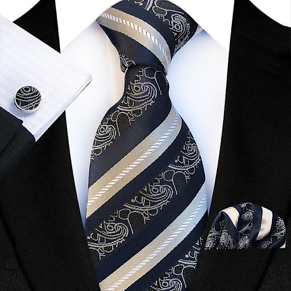 Slipsset för män, enfärgad paisley slips för män style 3